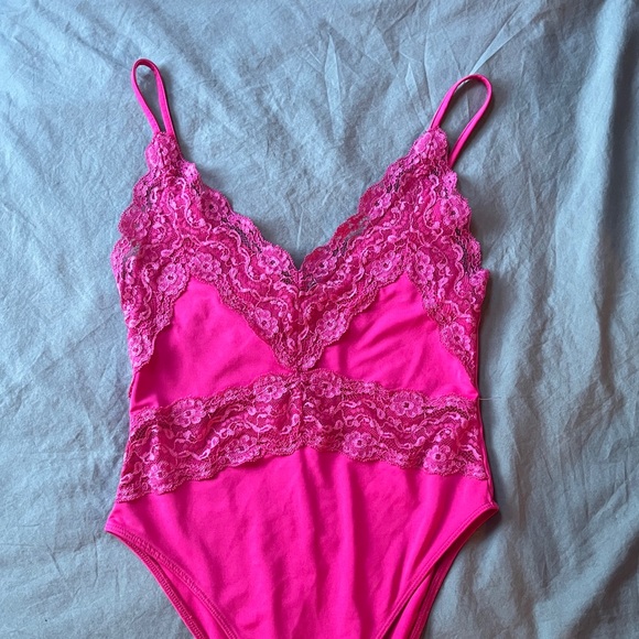 Hot Pink Lace Bodysuit - Picture 1 of 3